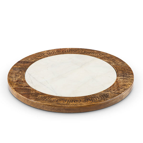 Marble & Wood Lazy Susan-Iron Accents