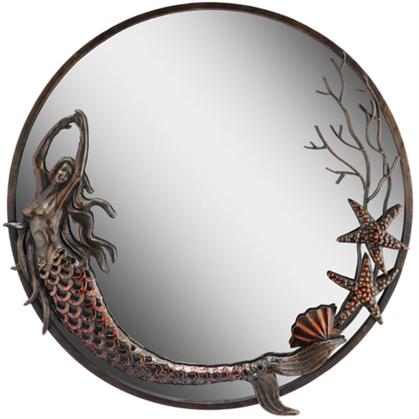 Mermaid Round Wall Mirror-Iron Accents