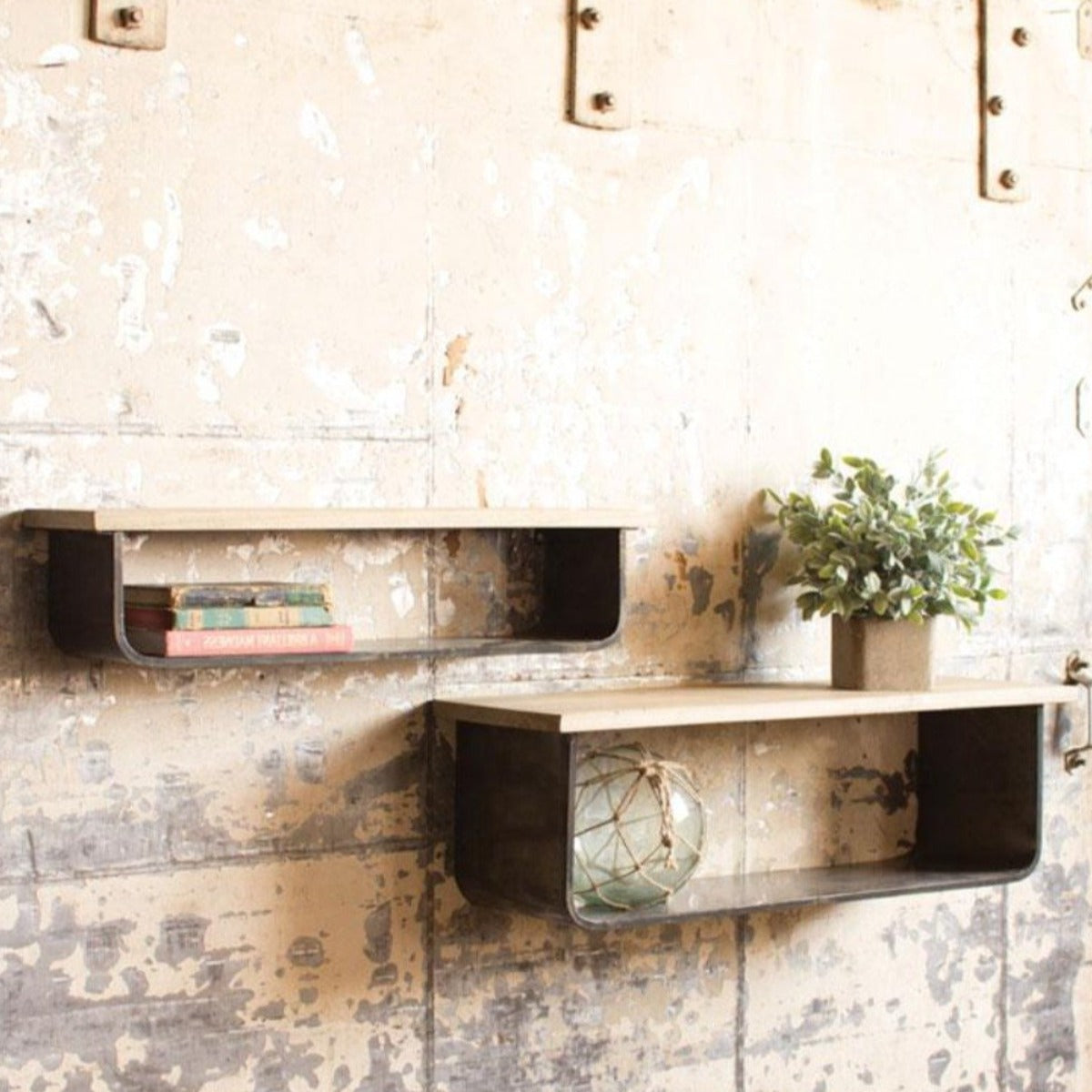 Floating Metal & Wood Shelves