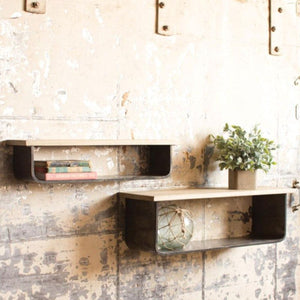 Metal And Wood Wall Shelves (Set)-Wall | Iron Accents