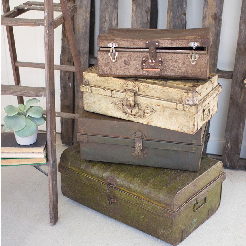 Metal Antique Suit Cases (Set-4)-Discontinued | Iron Accents