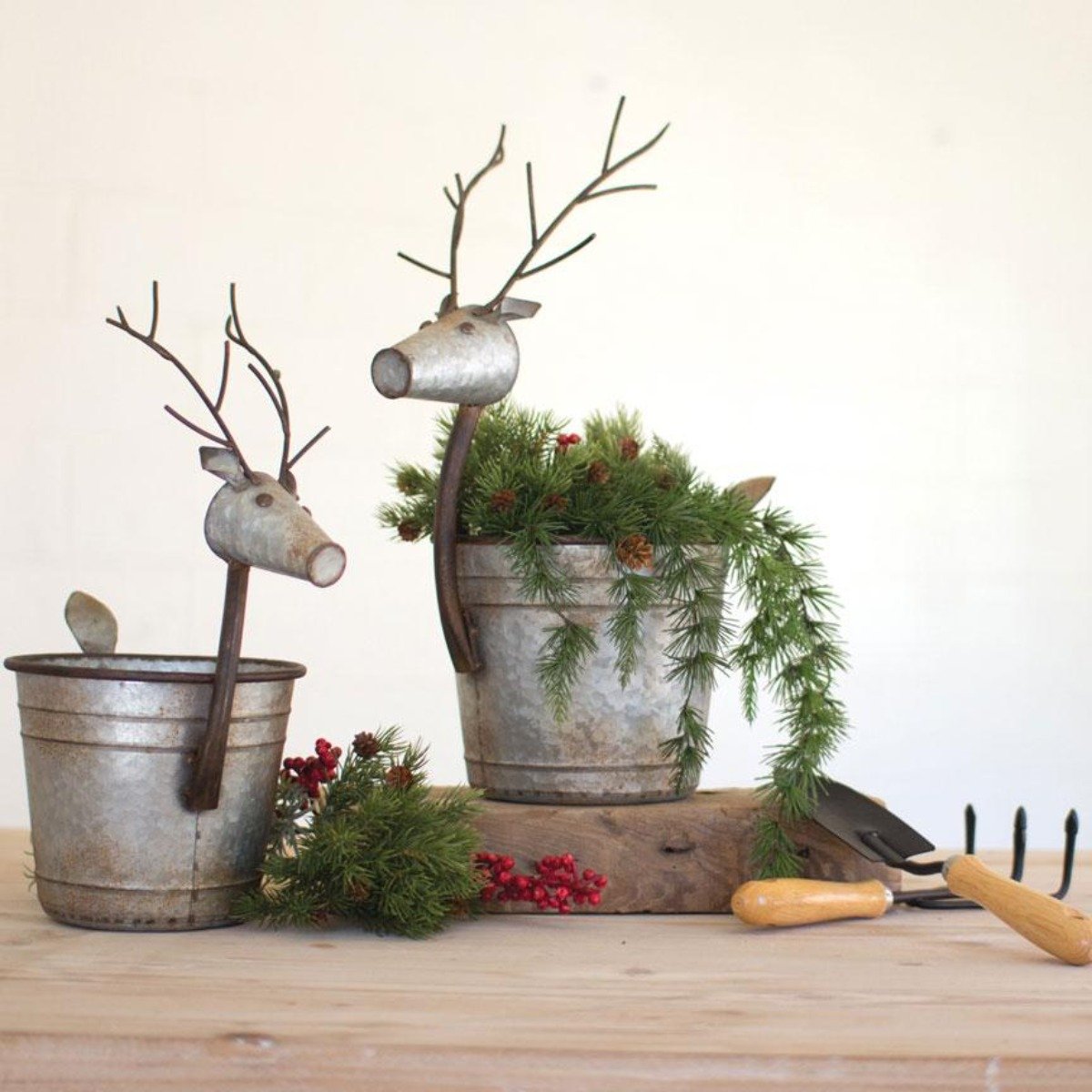 Metal Deer Planters (Set-2)-Garden | Iron Accents
