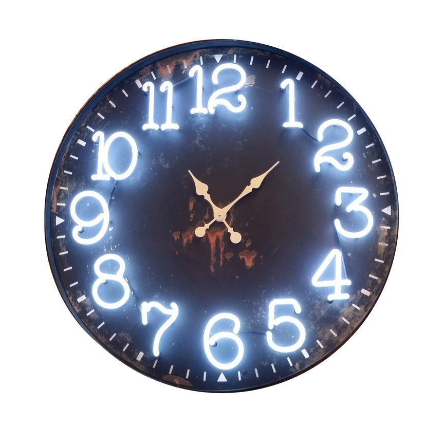 Metal Neon Wall Clock-Iron Accents