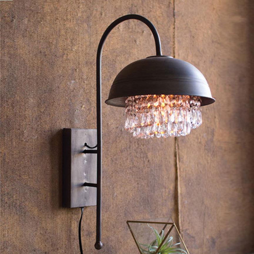 Metal Wall Lamp w/ Crystals-Discontinued | Iron Accents