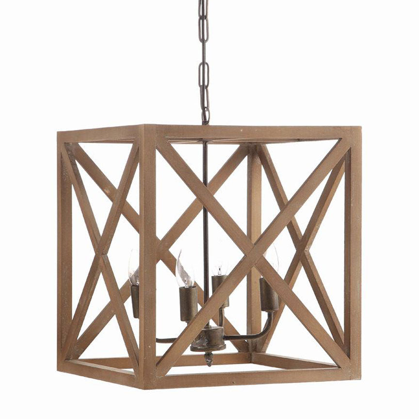 Metal & Wood Chandelier-Iron Accents