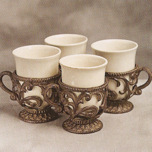 Mug w/ Metal Holder (Set-4)-Iron Accents