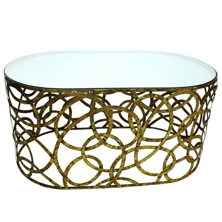 Multi-Scroll Coffee Table w/ Top-Iron Accents