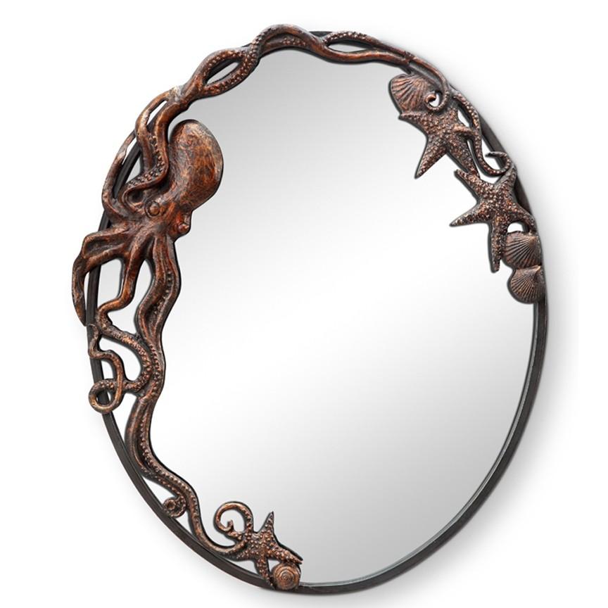 Octopus Oval Wall Mirror-Wall | Iron Accents