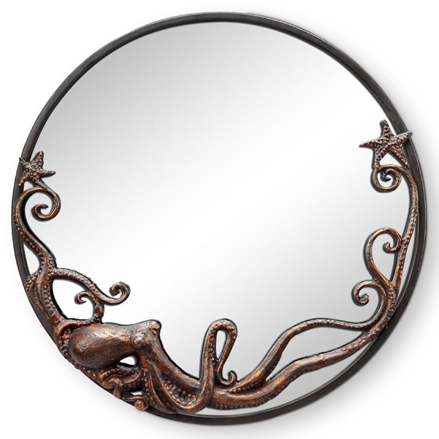 Octopus Round Wall Mirror-Wall | Iron Accents