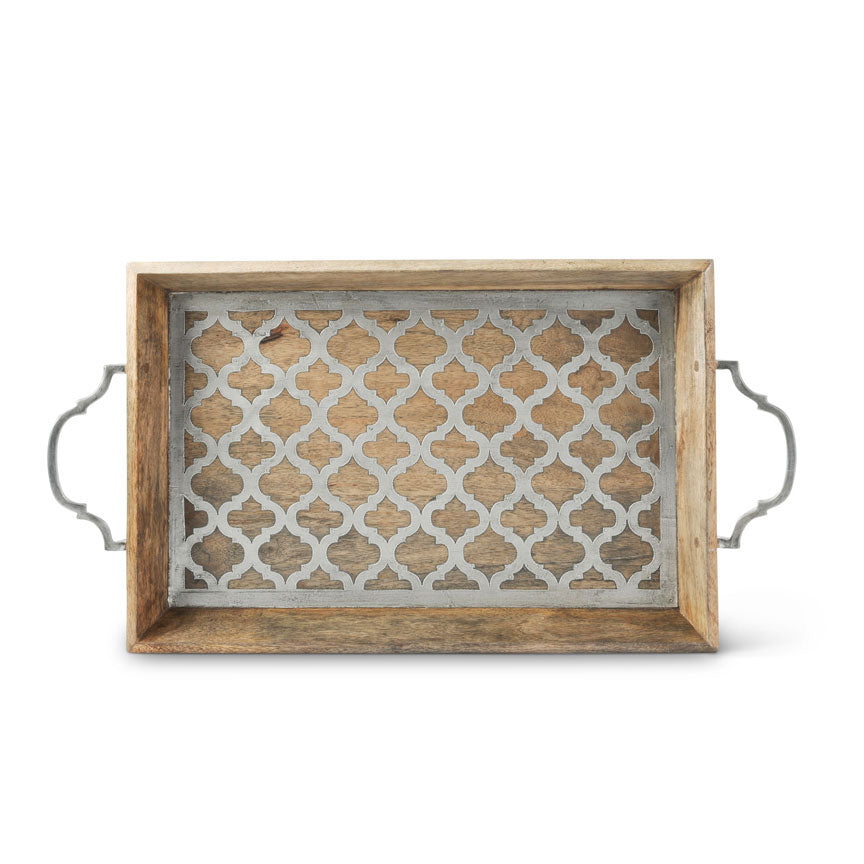 Ogee-G Wood and Metal Inlay Tray-Iron Accents