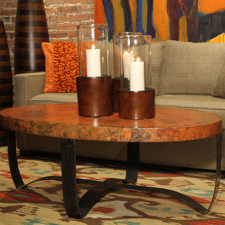 Oval Strap Coffee Table or Base for 48x30 Top-Iron Accents