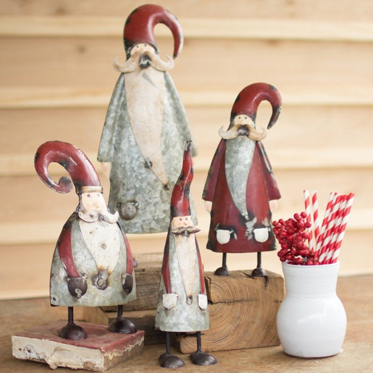 Painted Metal Santa's (Set-4)-Holiday | Iron Accents