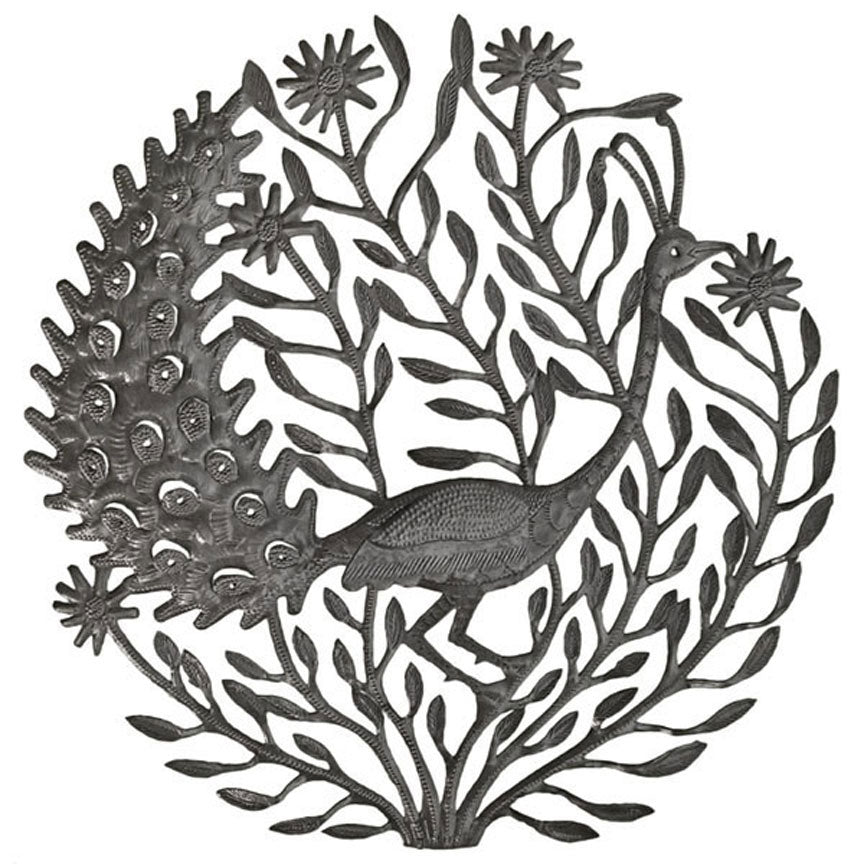 Peacock in Foliage Plaque-Iron Accents