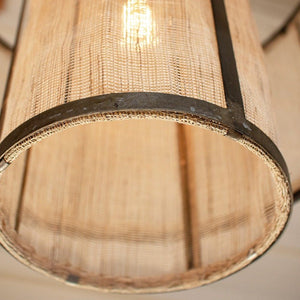 Pendant w/ Woven Shade-Lighting | Iron Accents