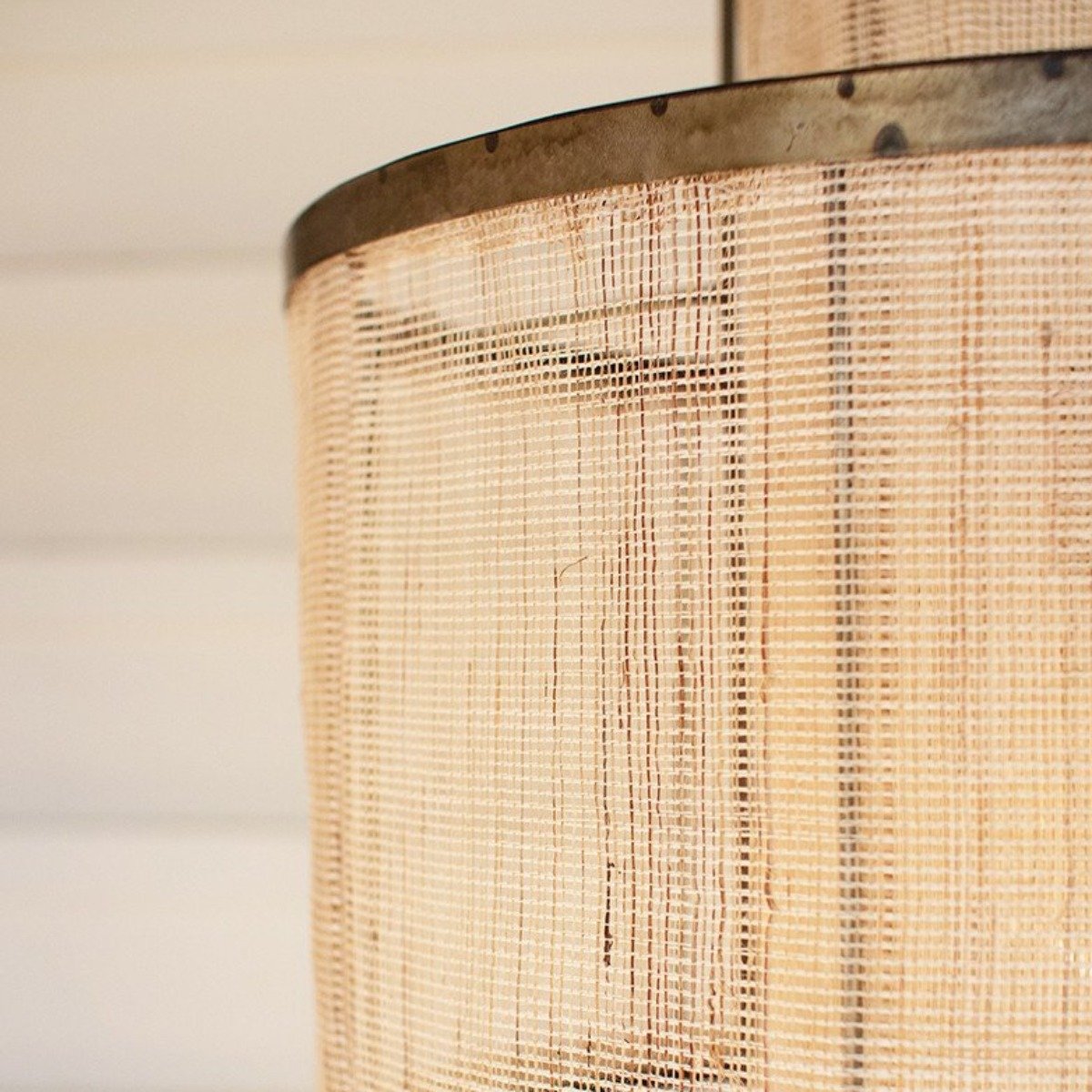 Pendant w/ Woven Shade-Lighting | Iron Accents