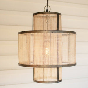 Pendant w/ Woven Shade-Lighting | Iron Accents