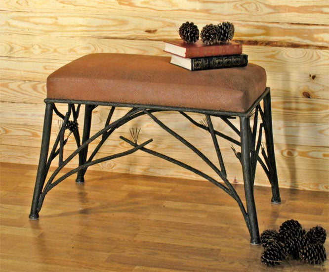 Pine Wrought Iron Settee-Iron Accents