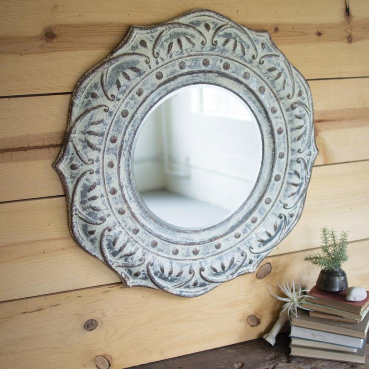 Pressed Metal Flower Mirror-Wall | Iron Accents