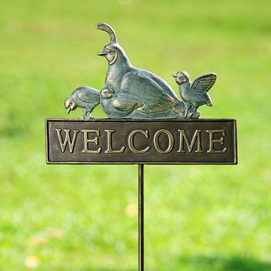 Quail Welcome Sign on Stake-Garden | Iron Accents