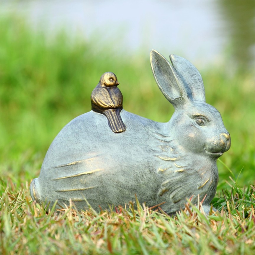 Rabbit and Friend Garden Statue-Iron Accents