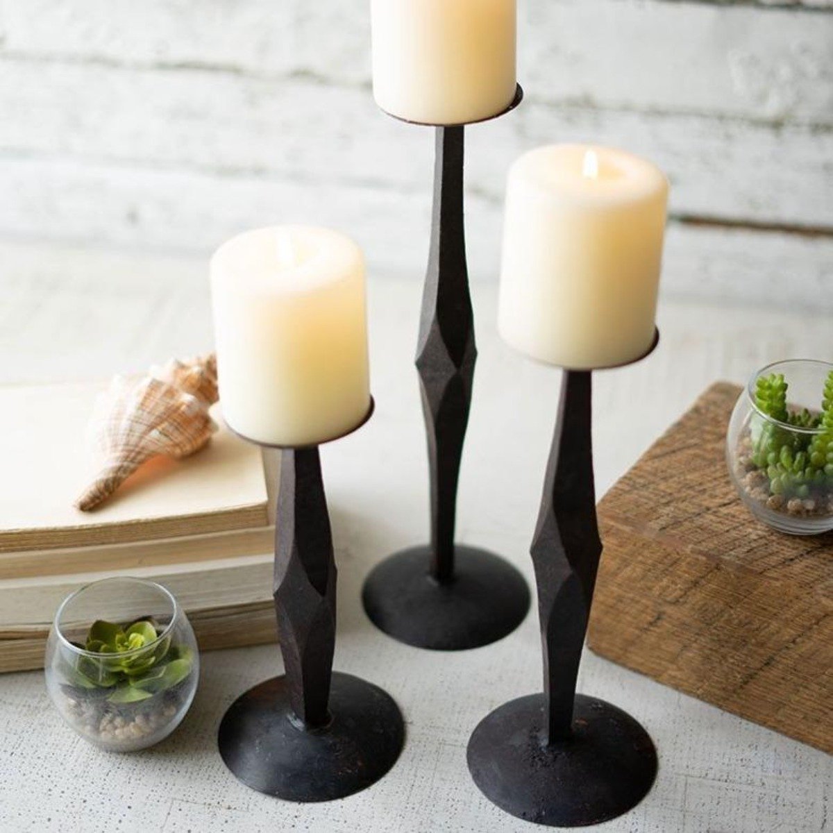 Reclaimed Candle Holders (Set-3)-Decor | Iron Accents