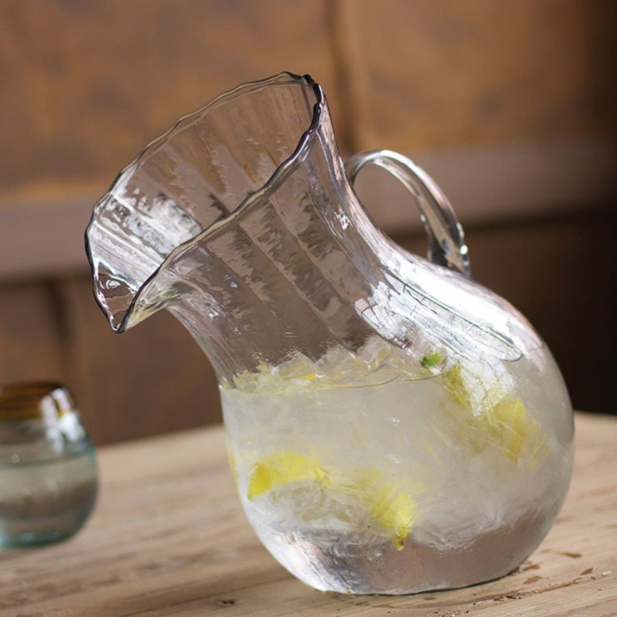 Ribbed Glass Tilted Pitcher-Tableware | Iron Accents