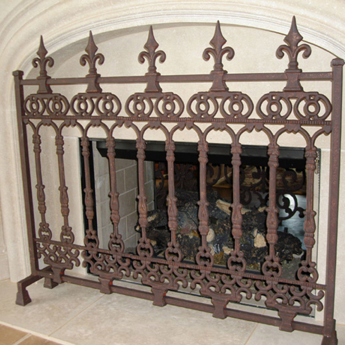 Romanesque French Fire Screen-Iron Accents