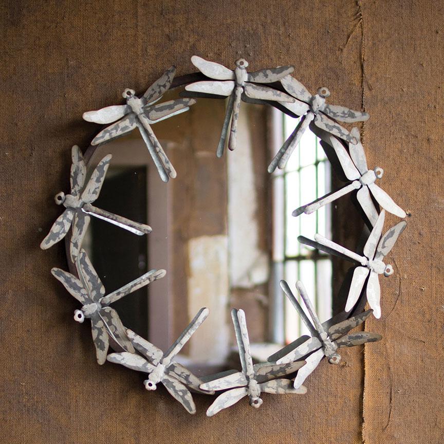 Round Metal Dragonfly Mirror-Discontinued | Iron Accents