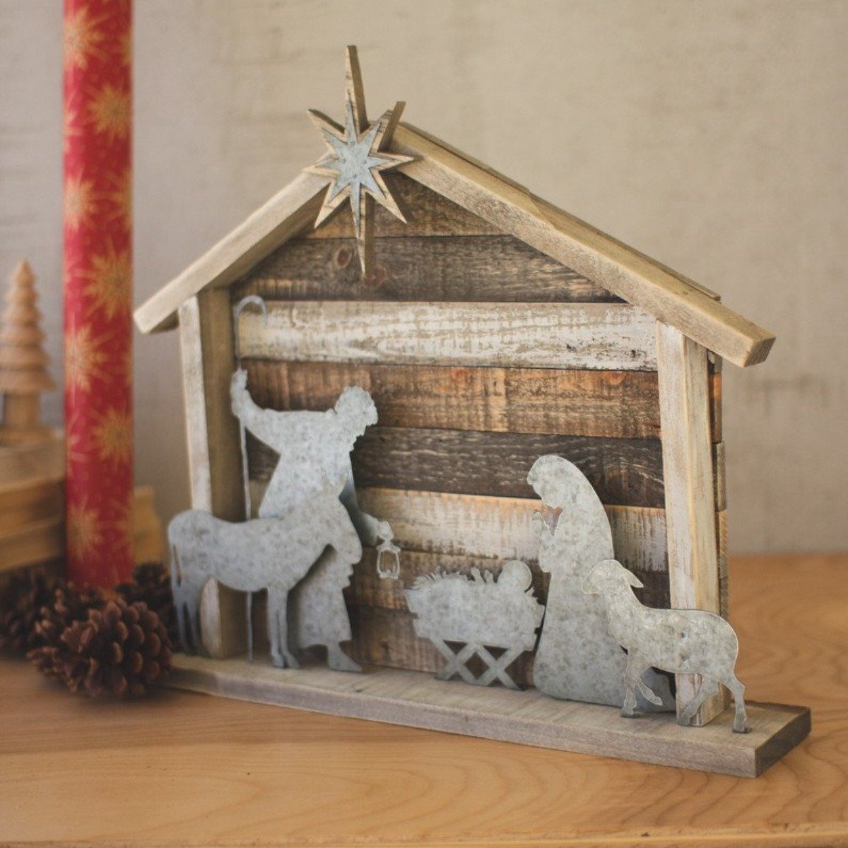 Rustic Wood & Metal Nativity-Holiday | Iron Accents