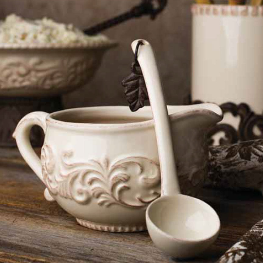 Gravy Boat with Ladle-Iron Accents
