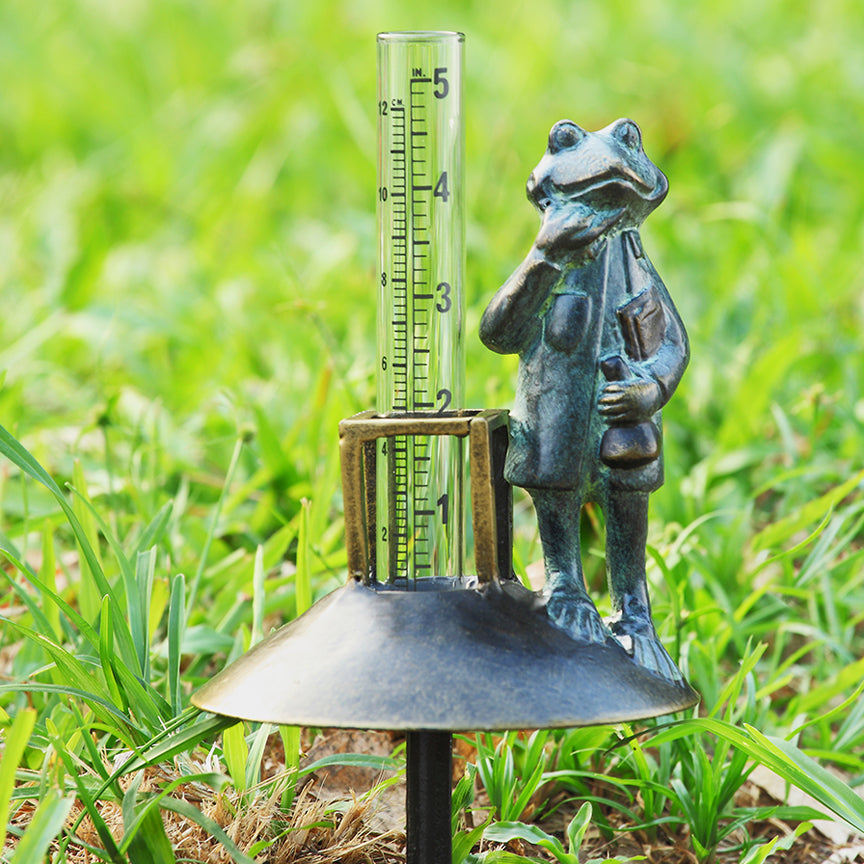 Scientist Frog Rain Gauge-Iron Accents