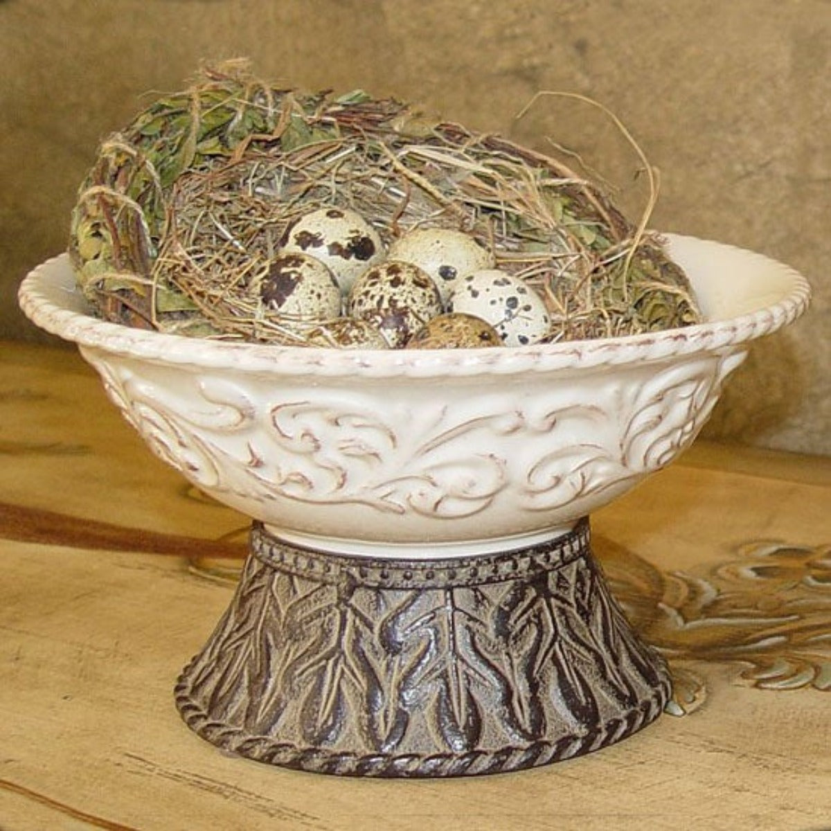 9" Serving Bowl w/ Pedestal Iron Accents