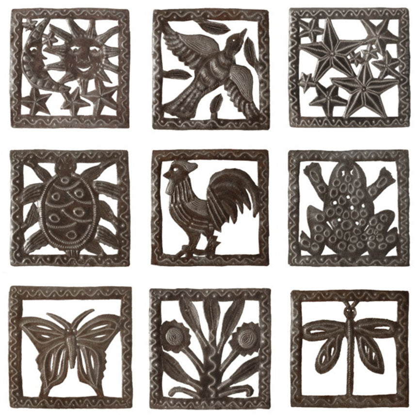 Set of Nine Cutout Plaques-Iron Accents
