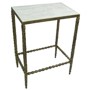 Side Table w/ Inset Marble Top-Iron Accents