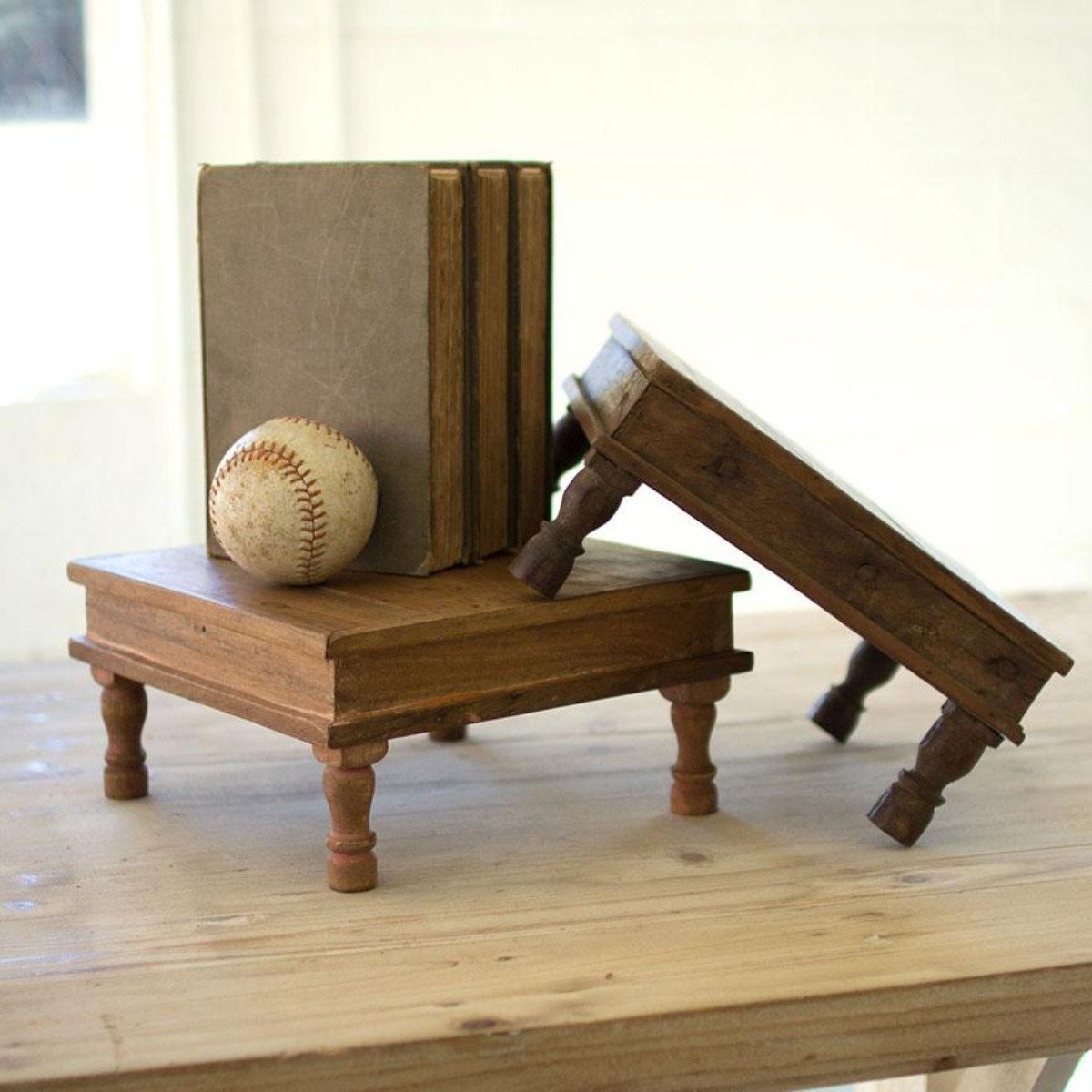 Small Recycled Wooden Riser-Decor | Iron Accents