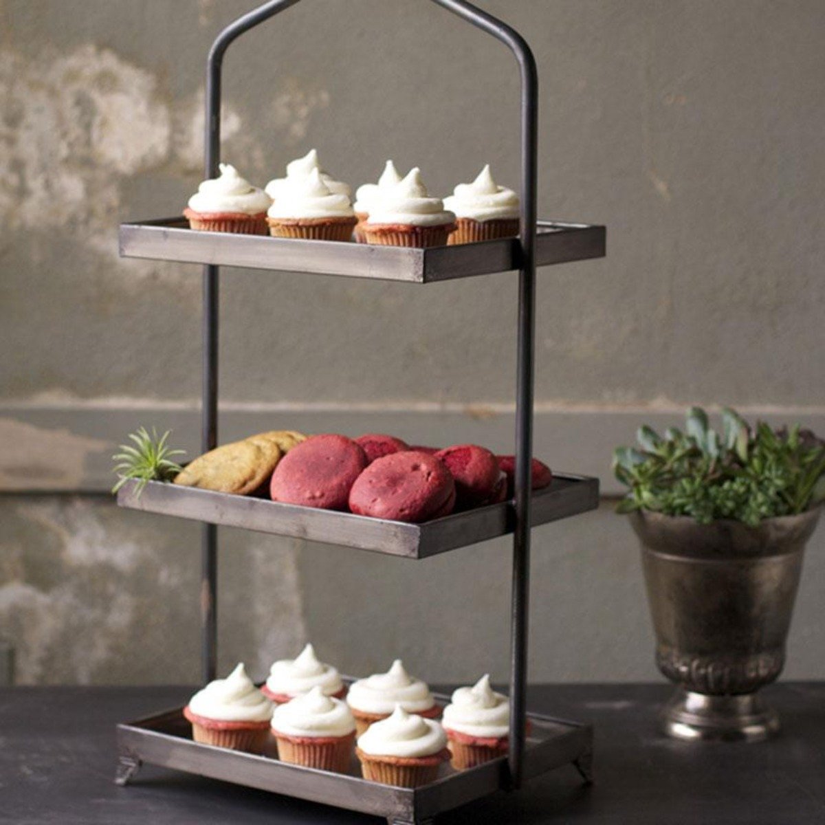 Square Metal 3-Tiered Tray-Tableware | Iron Accents