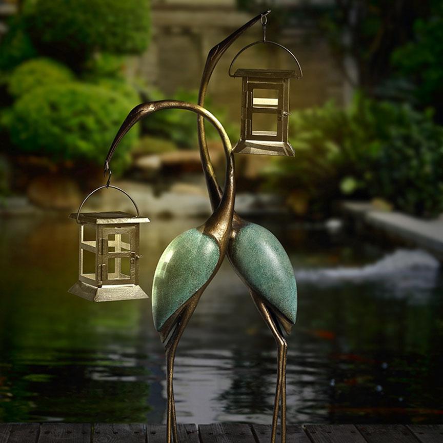 Stylized Crane LED Lanterns-Garden | Iron Accents