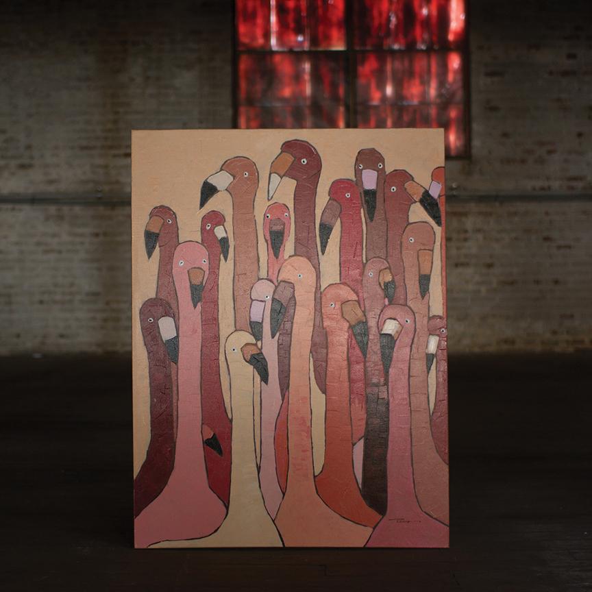 Tall Flamingo Head Oil Painting-Discontinued | Iron Accents