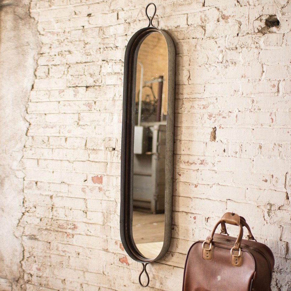 Tall Oval Wall Mirror-Wall | Iron Accents