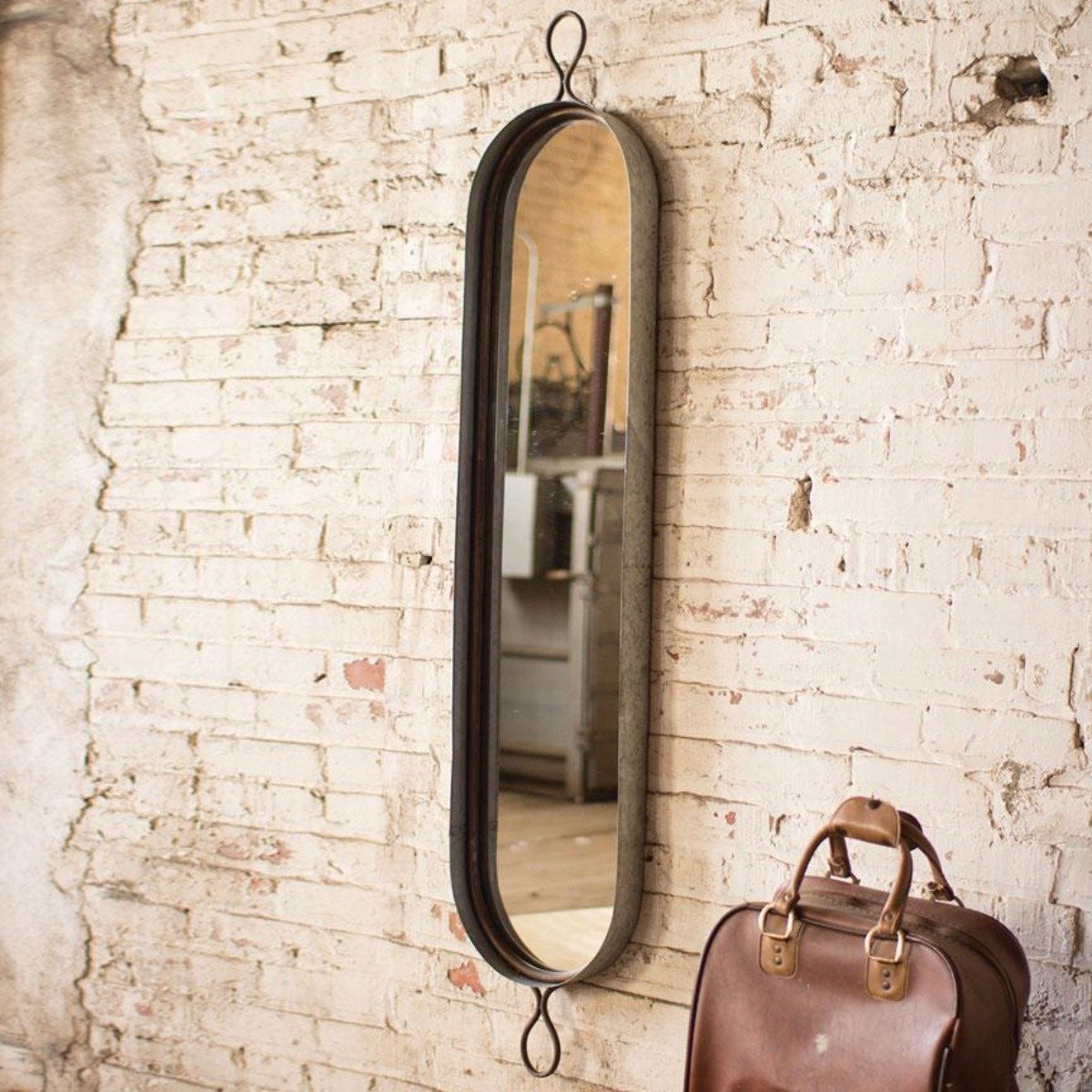 Tall Oval Wall Mirror-Wall | Iron Accents
