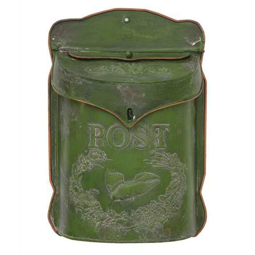 Vintage Green Metal Post Box-Iron Accents