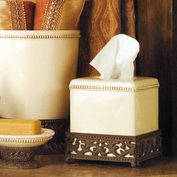 Acanthus Tissue Box Cover – Ceramic & Metal Cover - Iron Accents