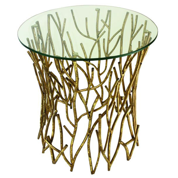 Twig Accent Side Table w/ Glass-Iron Accents