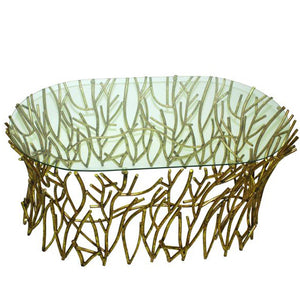 Twig Coffee Table w/ Glass Top-Iron Accents