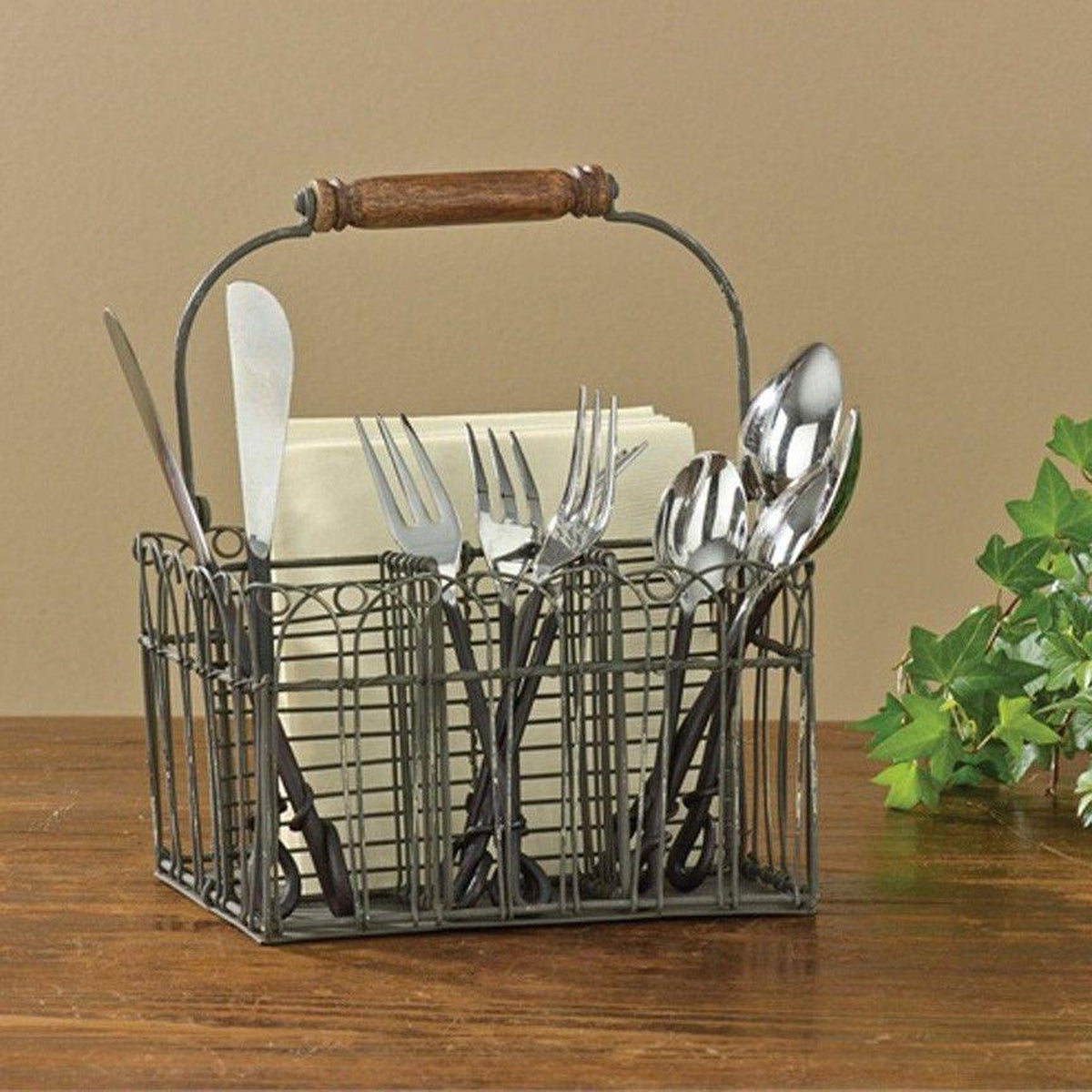 Vintage Flatware Napkin Caddy-Iron Accents