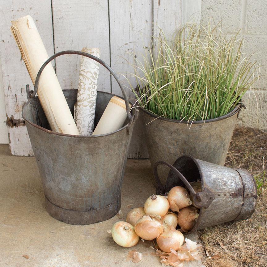 Vintage Metal Buckets (Set-3)-Discontinued | Iron Accents