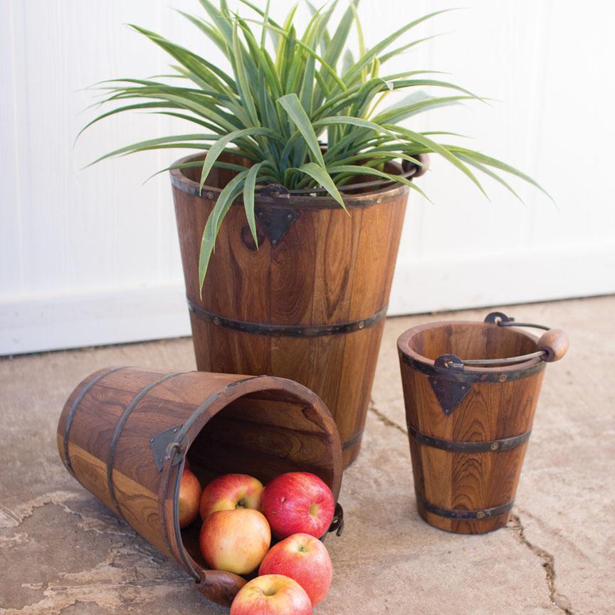 Vintage Wooden Buckets (Set-3)-Discontinued | Iron Accents