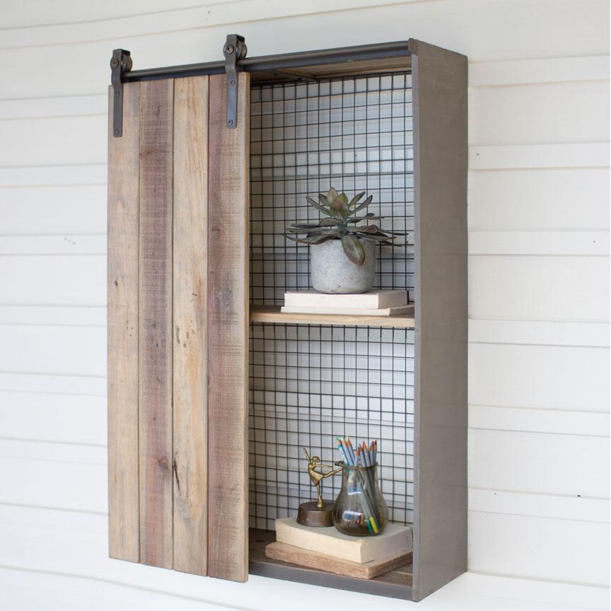 Wall Shelf with Rolling Door-Discontinued | Iron Accents