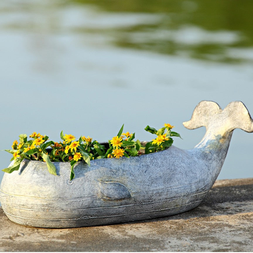 Whale Planter-Iron Accents
