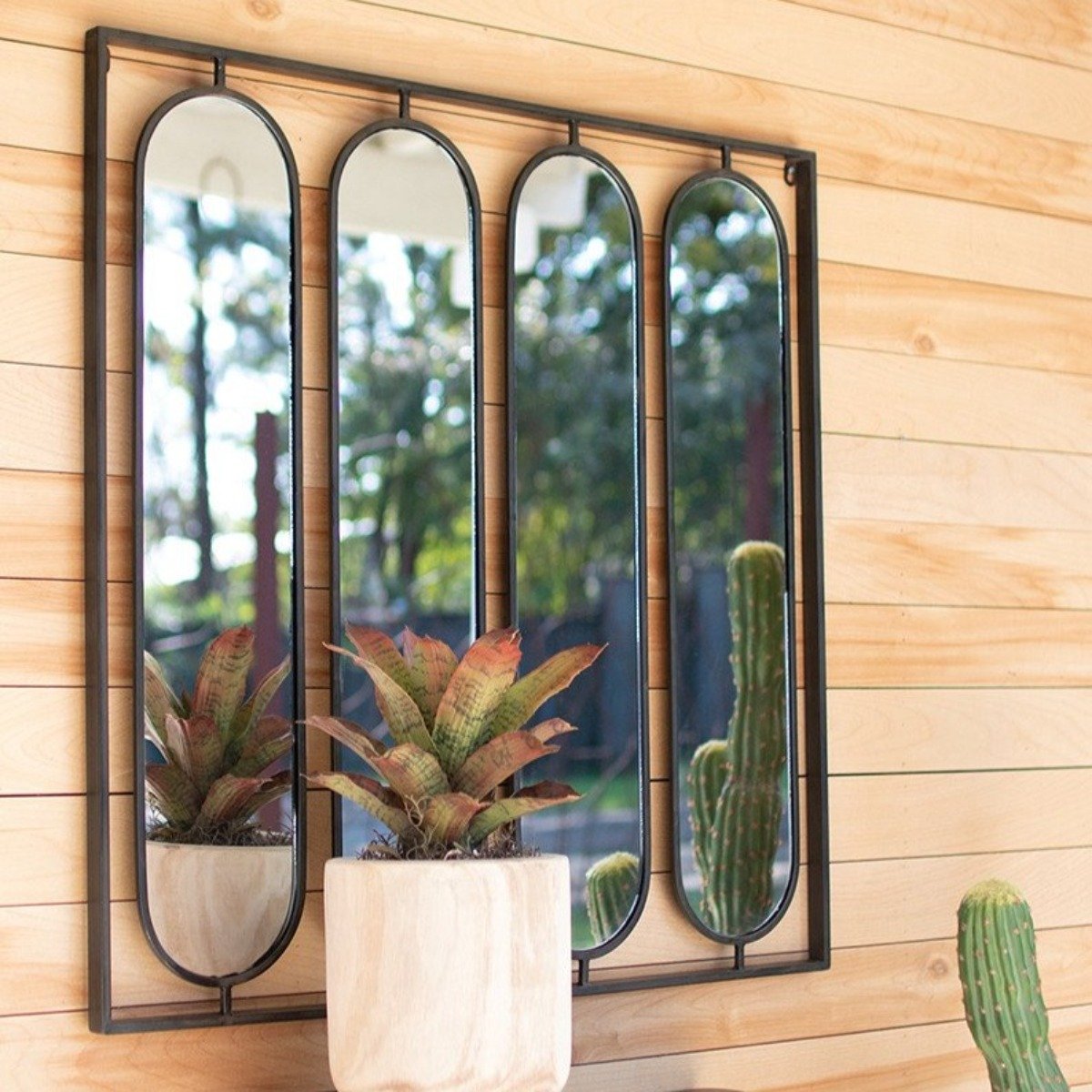 Window Framed Oval Mirrors-Wall | Iron Accents